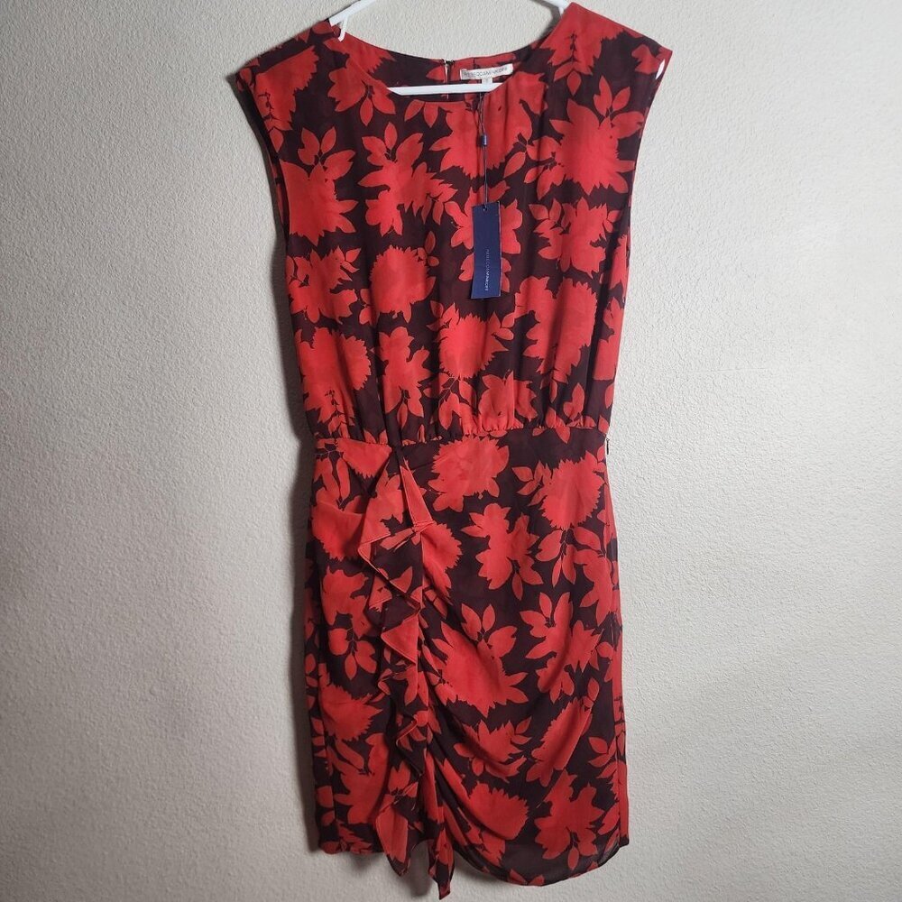 Rebecca Minkoff Dress Womens 0 Red Black Floral Jenson Ruffle Draped Sleeveless